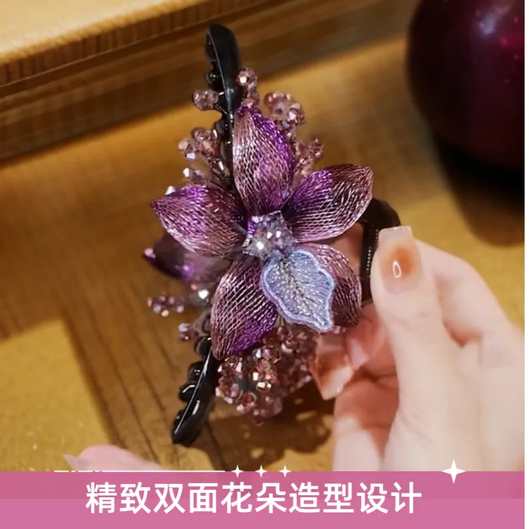 铜丝双层花朵大号13cm抓夹复古轻奢手工编织百搭头饰发夹发饰发卡