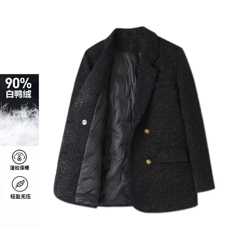 MEET/90%绒西服加厚气质黑色保暖亮丝细闪冬季新款西装外套