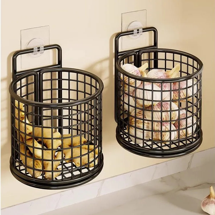 厨房葱姜蒜收纳筐免打孔置物架壁挂生姜大蒜收纳神器墙上沥水挂篮