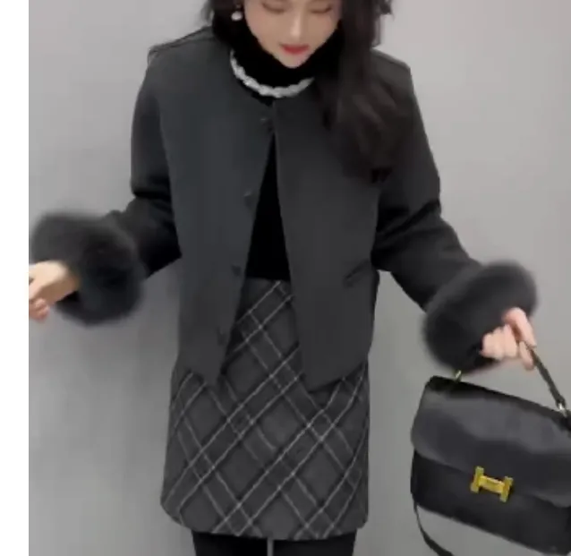 2025洋气新款时尚女装网红潮流气质靓丽漂亮毛袖外套半身裙CVy