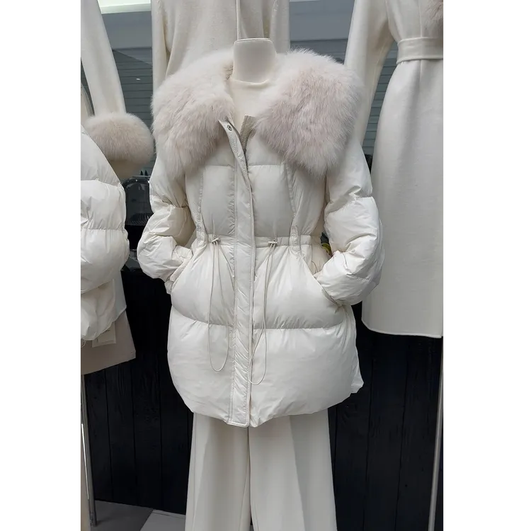 设计感大毛领收腰中长款棉服女2025冬季新款韩版收腰显瘦加厚外套