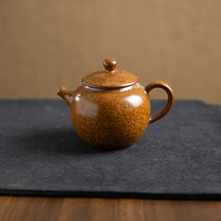 【境悟器】黄金釉苹果壶小组合.2702.悦窑黄金釉高端茶壶茶具套装