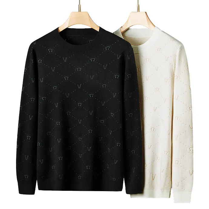 男士时尚潮流轻奢秋冬百搭提花大码长袖圆领休闲针织打底衫保暖TY