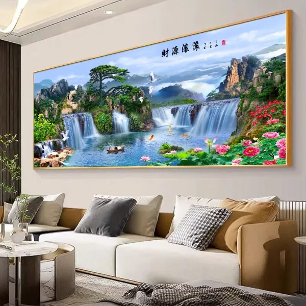 办公室山水画客厅壁画防磕防震遮挡油污防水山水挂画装饰画