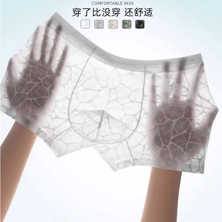 TERINELO/黛芮奈勒冰丝内裤男士平角短裤款透气蕾丝性感镂空无痕