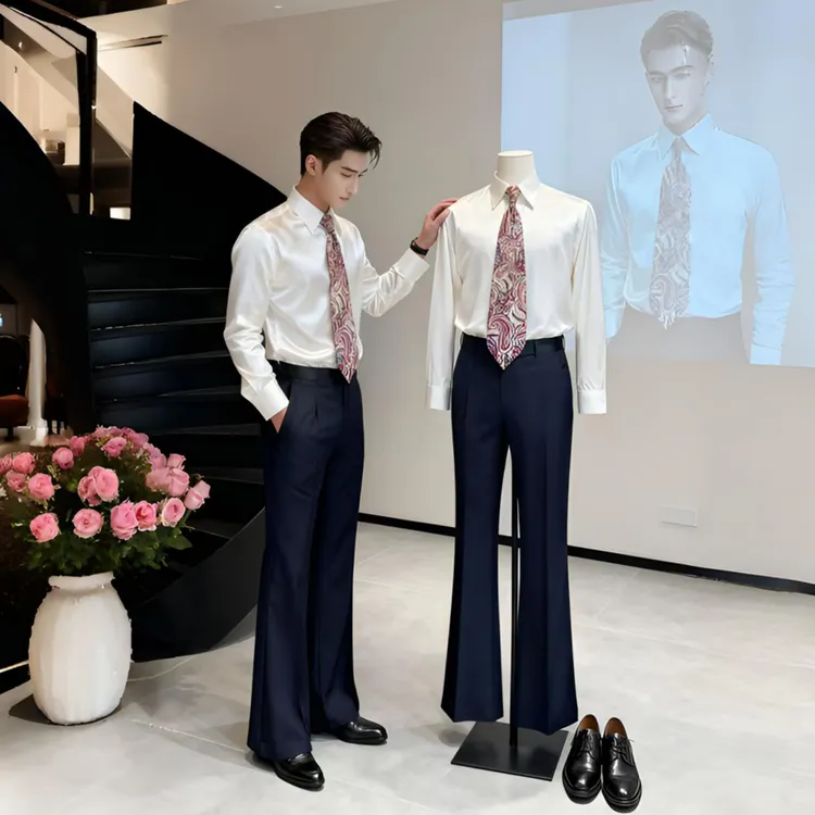 微喇叭垂感男士商务直筒休闲高腰复古小众免烫阔腿裤羊毛西裤男款