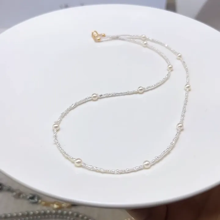 澳白天然海水keshi 珍珠加极强光akoya 圆珠18k扣子白色气质时尚