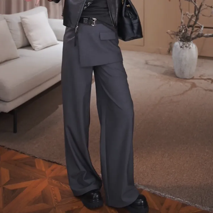 【灰阶游廓】欧若风时尚高级感百搭直筒显瘦屁帘休闲裤女LK2505308