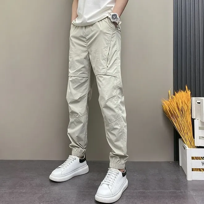 新款男士休闲裤户外时尚束脚裤百搭纯色裤子潮男九分修身简约裤子