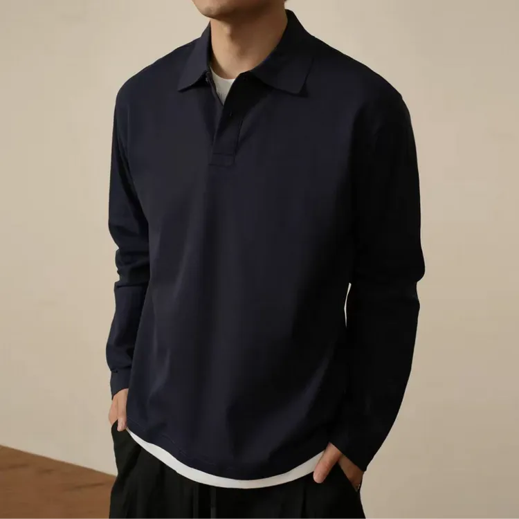 珠地棉假两件polo衫男士春秋重磅翻领卫衣正肩痞帅高级感长袖t恤