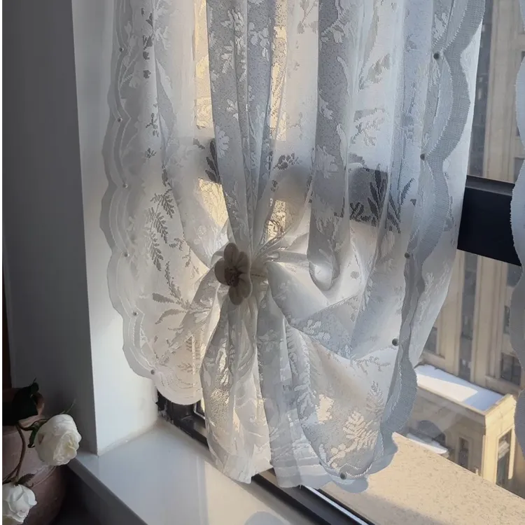 【月枝影穿杆款】免打孔门帘窗帘隔断帘复古简约蕾丝防蚊轻奢家用