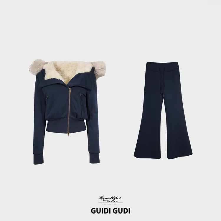 GUIDI GUDI【晨间迷雾】秋冬休闲氛围感两件套套装/黄加蓝
