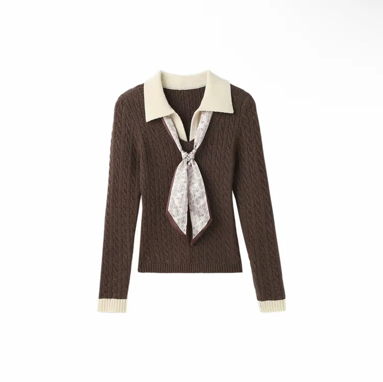 【美高交换生】韩系设计感V领针织毛衣秋冬修身内搭打底长袖上衣