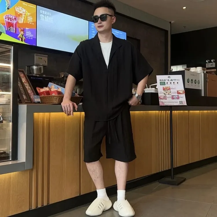 DB 男装夏季新款假两件超薄中性风套装情侣款简约百搭轻奢T-7020