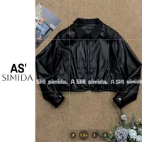 SIMIDA诗觅  韩系牛仔翻领拼接皮衣外套