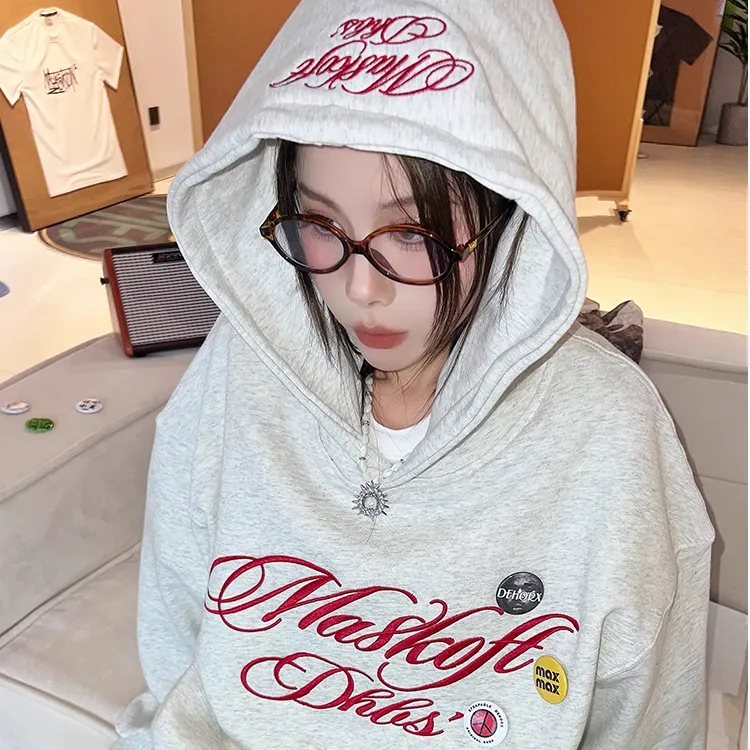 加肥大码300斤时尚刺绣连帽卫衣男士秋冬加绒加厚春秋显瘦外套女