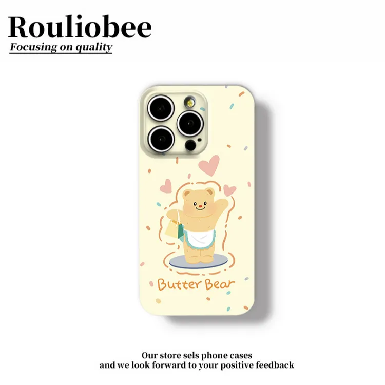 爱心黄油微笑小熊适用苹果16手机壳iPhone15华为vivo小米oppo菲林