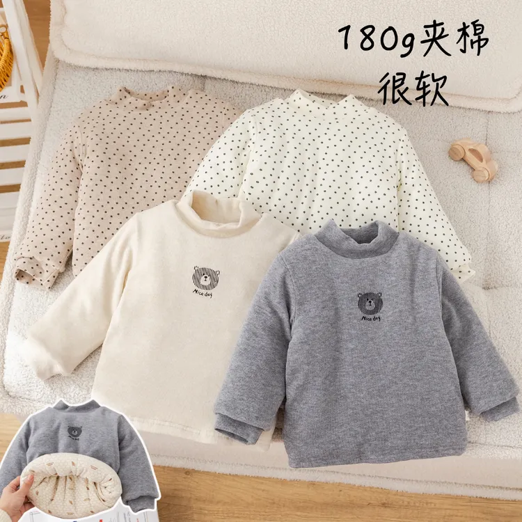 加厚男女宝宝打底衫秋冬季半高领内搭厚款婴幼儿T恤夹棉保暖儿童