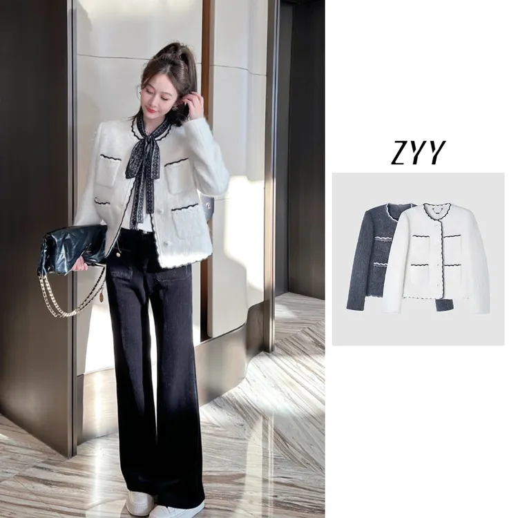 ZYY【月光叙事】2025/S新品秋冬圆领撞色钩花毛呢外套X25QMNWT04369