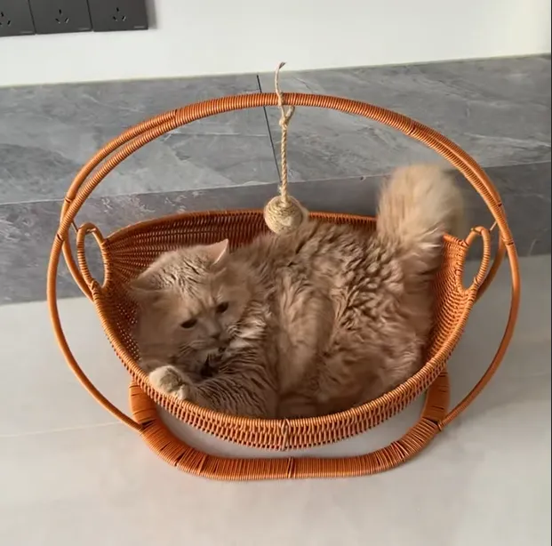 网红新款大号摇篮猫窝狗窝手工编织仿藤猫床狗床吊篮夏季透气