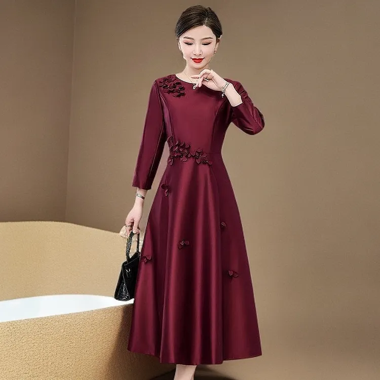 喜婆婆婚宴装婚礼礼服连衣裙秋冬新款妈妈装高贵红色高端秋季显瘦