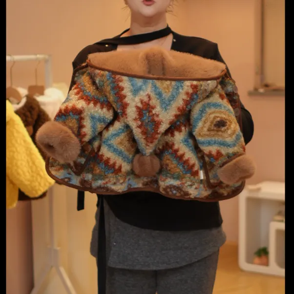 【炫彩精灵帽】冬季新款男女童中小童外套时尚毛绒加绒加厚毛毛外套