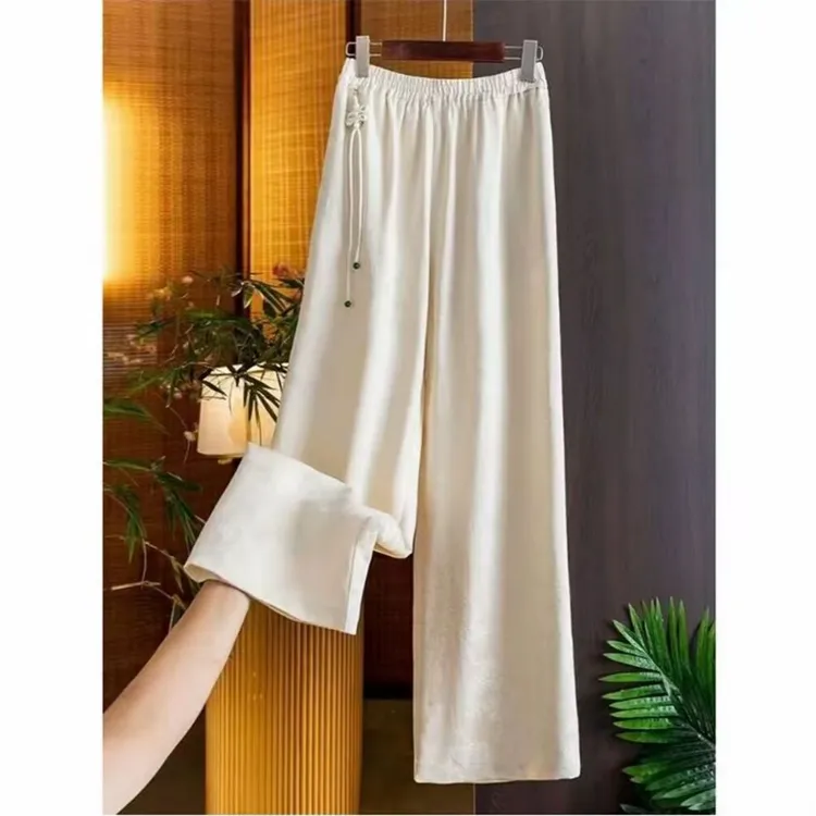 【霜月思冬】新中式百搭时尚加绒休闲裤松紧腰直筒提花裤子564