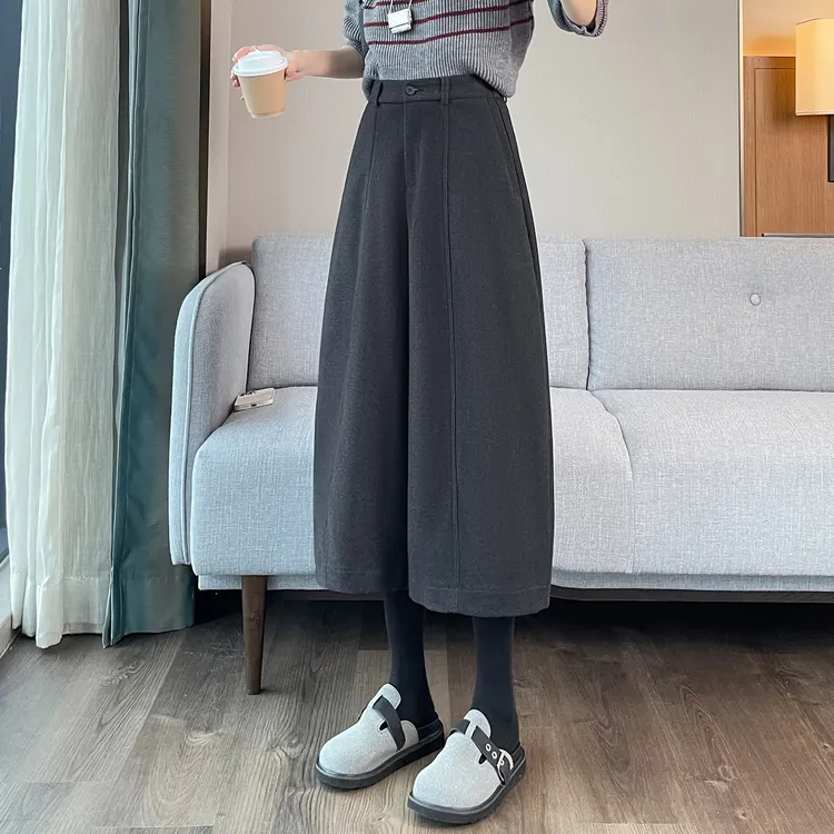 小个子磨毛加厚香蕉阔腿裤女秋冬新款高腰宽松显瘦八分直筒弯刀裤