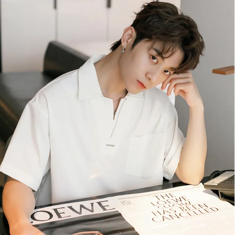 Cardanro/卡丹路男装黑色短袖男士POLO衫夏季痞帅五分袖T恤上衣男