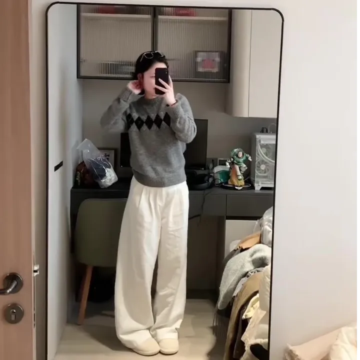 【晚歌】韩系少女风时尚套装百搭圆领卫衣上衣阔腿裤高腰长裤