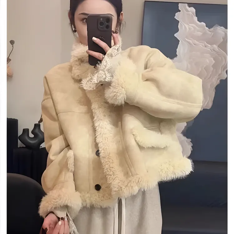 WL毛毛外套冬季女新款韩系超好看保暖小个子加厚皮毛一体外套