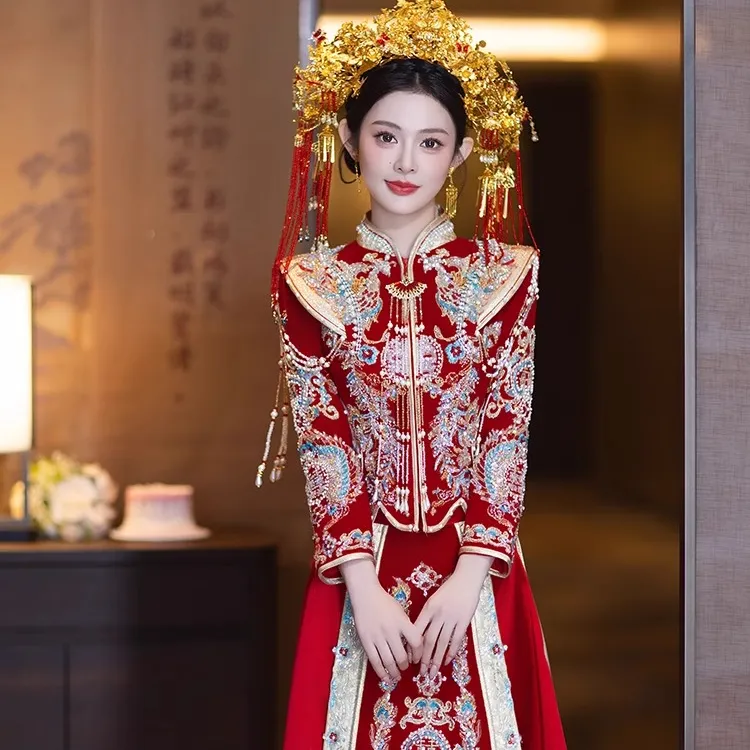 丝绒秀禾服2025新款新娘高端结婚礼服中式婚服敬酒服出阁服重工