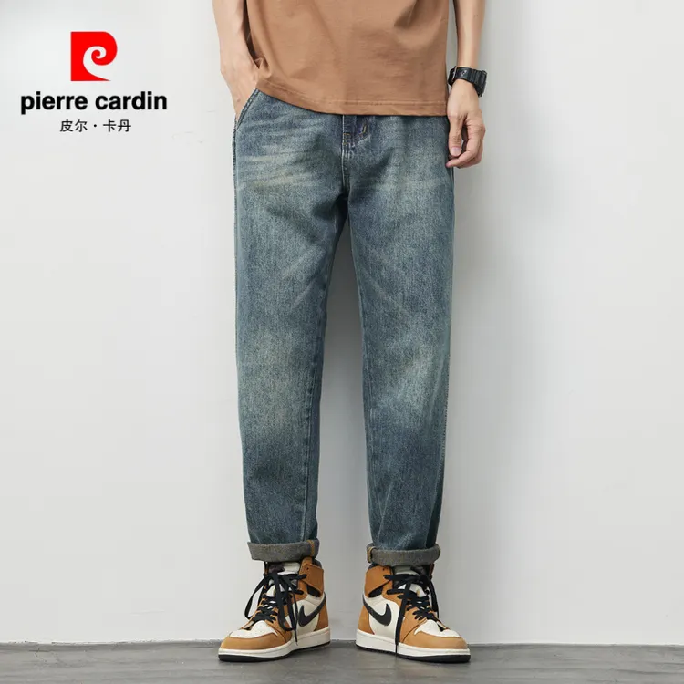 皮尔卡丹美式复古牛仔裤水洗裤子男士宽松潮流百搭潮牌直筒休闲裤