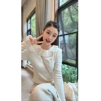 洋洋优选-秋季新款高级感拼接荷叶边设计内搭圆领长袖上衣YY68739