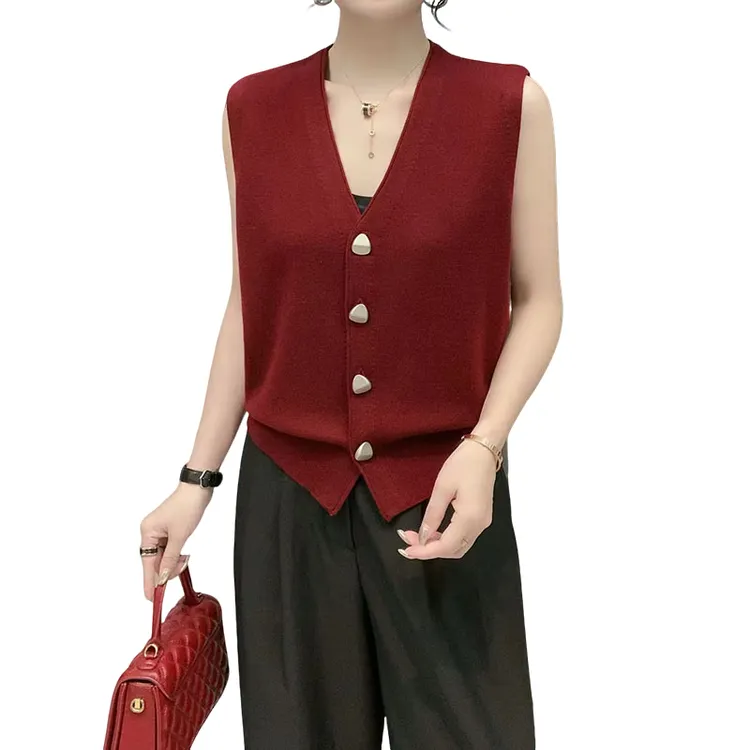 精纺细羊毛法式简约收腰马甲短款V领马夹时尚宽松女装开衫显瘦女