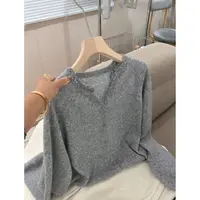 3458【珠光领开衫】巨百搭秋季新款V领女士百搭针织上衣