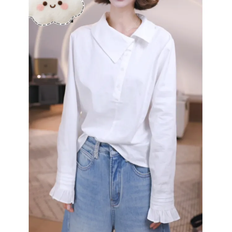新款时尚百搭不规则斜扣衬衫韩系设计感街头穿搭LK2509090