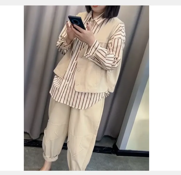 2024春季新款时尚女装网红潮流气质靓丽漂亮马甲打底衫裤子女淘