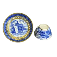 25300385x青花描金山水纹杯碟套