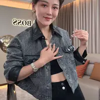 【耿老板6052#C】欧版牛仔皮领设计师款精致短女外套穿搭