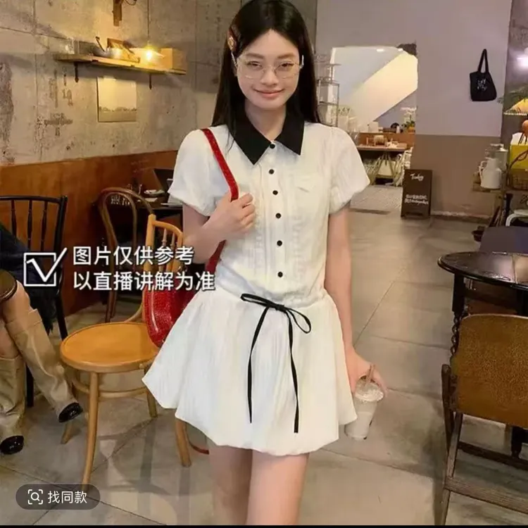 【FAFA】大码女装韩系初恋翻领短袖衬衫连衣裙夏季新款短裤两件套