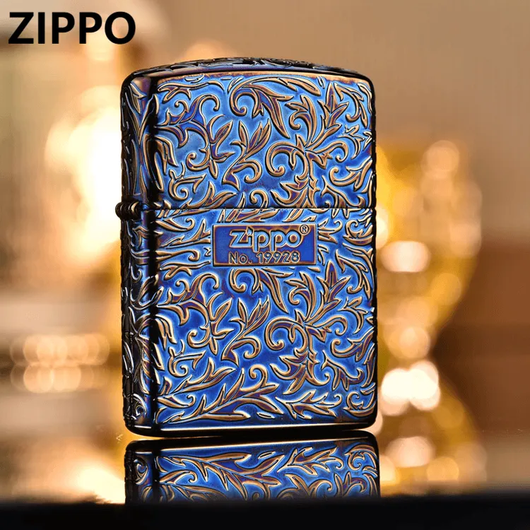 zippo打火机熏金烤蓝唐草正版官方原装盔甲送男士礼物煤油防风DY
