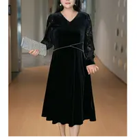 MsShe大码女装2025新款秋优雅复古丝绒收腰显瘦连衣裙B2509015