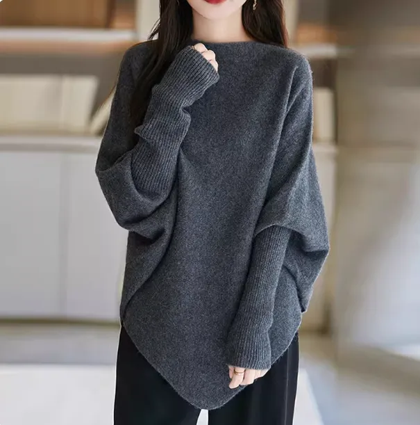 慵懒风外穿羊毛衫不规则斗篷上衣女蝙蝠衫披肩设计感针织毛衣秋冬