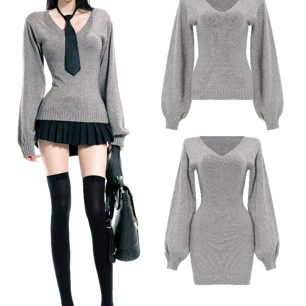 龙牙童推荐【自留实穿】显瘦气质连衣裙上衣长袖针织秋冬版性感洋气