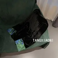 【湖蓝绿花】拼接丝绒慵懒盘口上衣