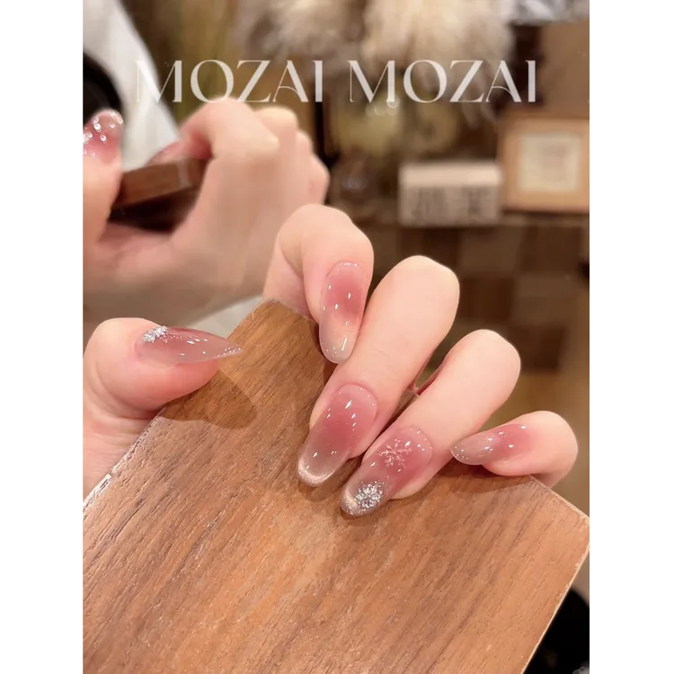 茉哉W现预【初雪来信】纯手工定制美甲拆卸穿戴甲A5178