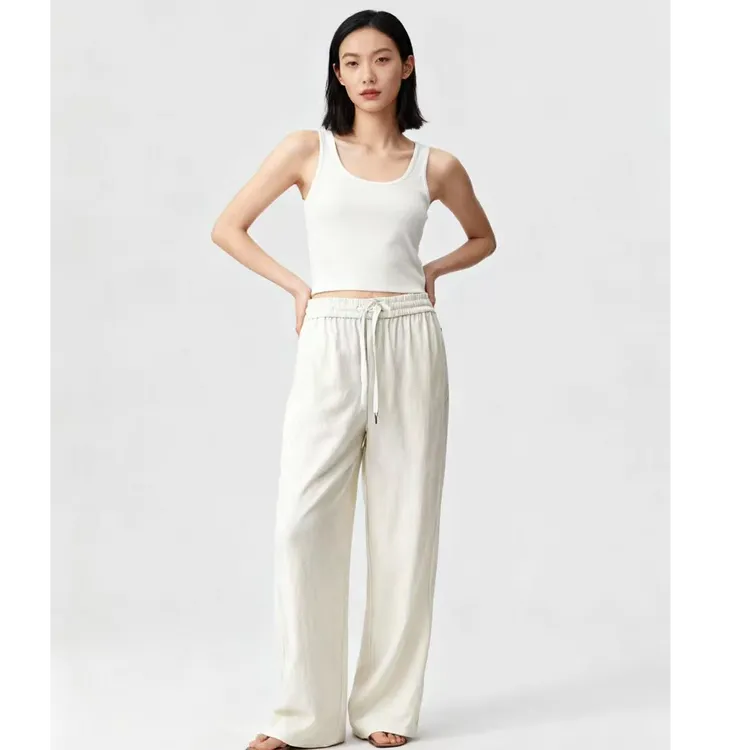 春夏薄款垂感宽松显瘦休闲镰刀裤遮肉显瘦显腿长阔腿裤白色长裤