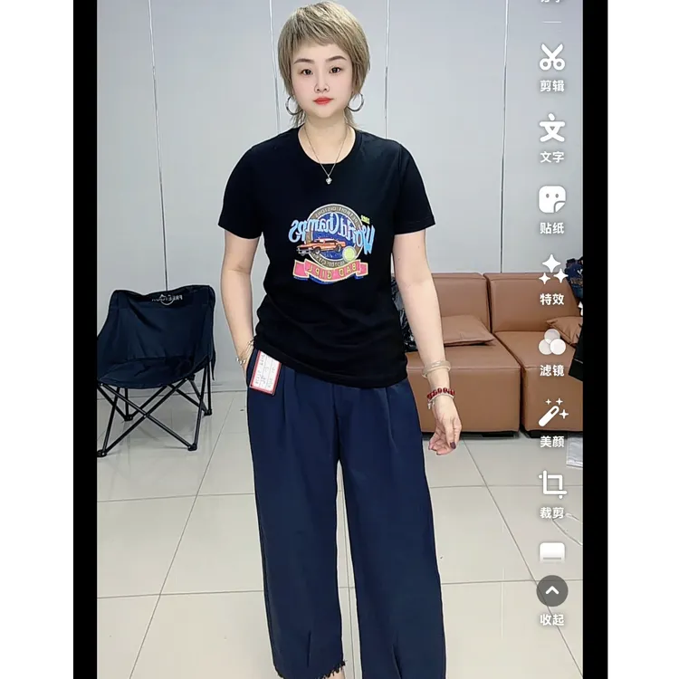 小施家时尚字母图显痩休闲T恤96618