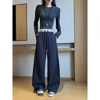 高级感拼色运动裤女春季新款抽绳显瘦宽松弯刀休闲阔腿裤687